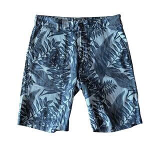 Retrofit Shorts Mens Size 32 100% Cotton Blue Tropical Leaves Print Resort Beach